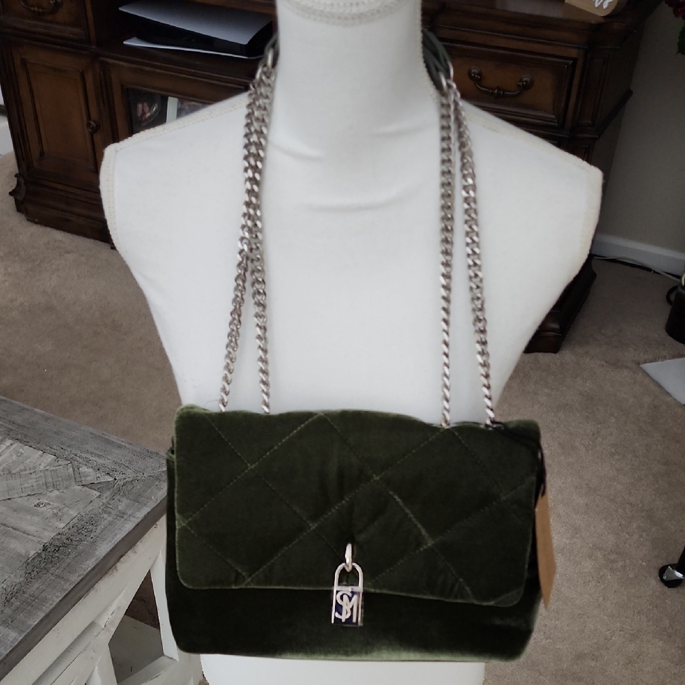NWT Steve Madden Green Velvet Chain Shoulder Bag